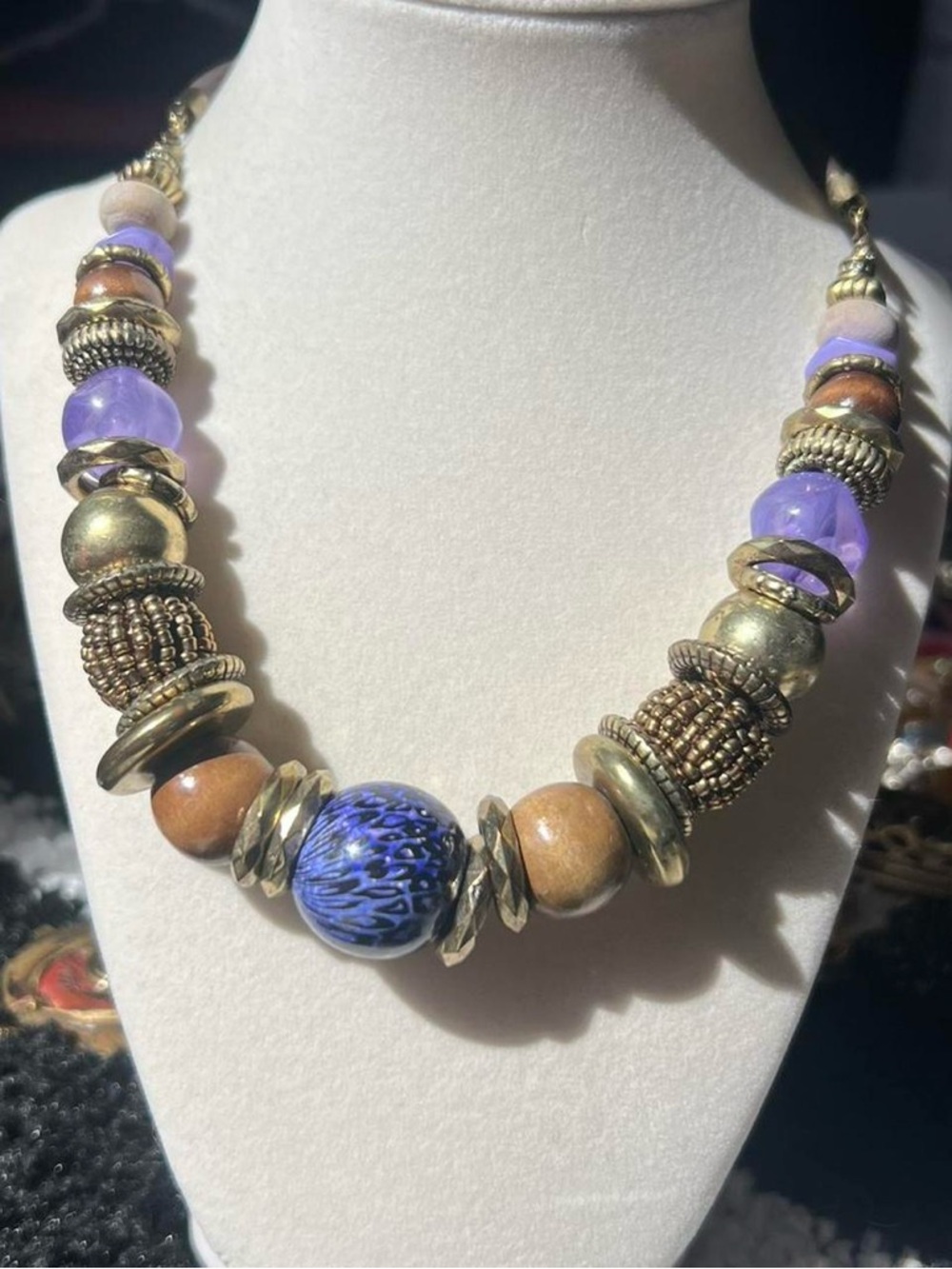 Vintage Super chunky Purple and brown beaded necklace